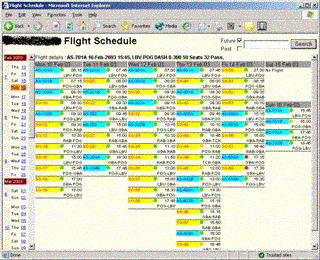 A view of the flight schedule application
        (click for a larger version)